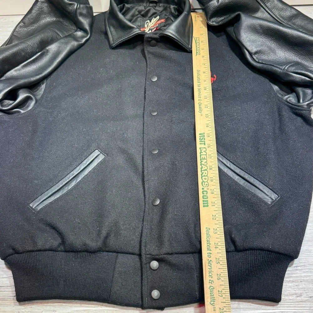 Dehen 1920 Varsity Jacket Black Red Pony Size Large Leather Sleeves Wool - Picture 6 of 9